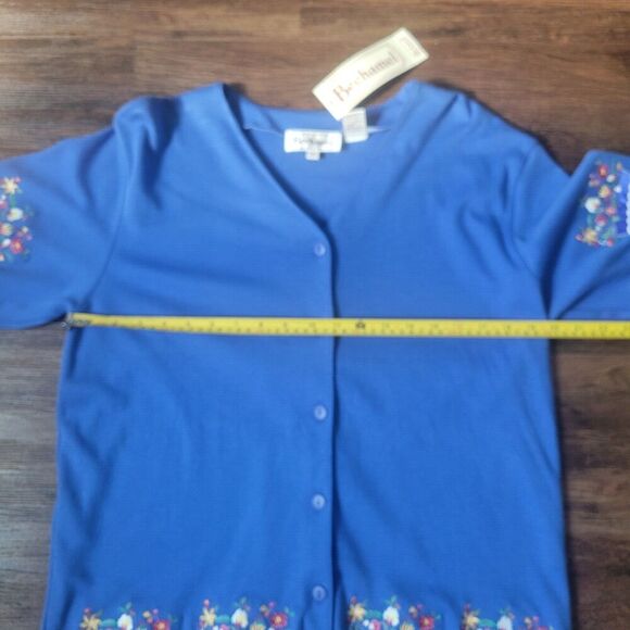 Embroidered Flower box garden Bechamel Grandma shirt button up Blue size M Royal - Picture 9 of 11